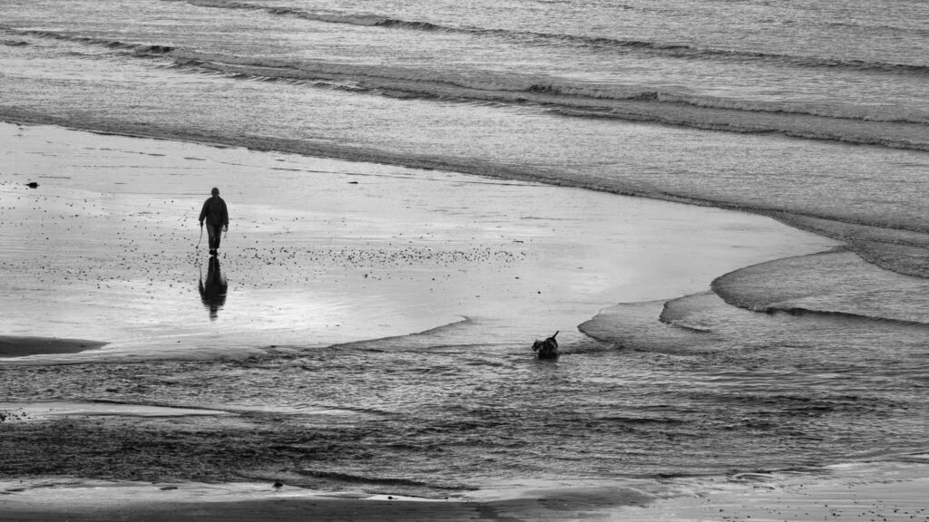 Woman and dog on beach